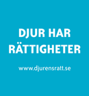 Texten "Djur har rättigheter" mot blå bakgrund