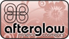 Loggan utgörs av texten afterglow mineral cosmetics och en symbol som ser ut som en kringla på en bakgrund av rosa blommor och stänglar.
