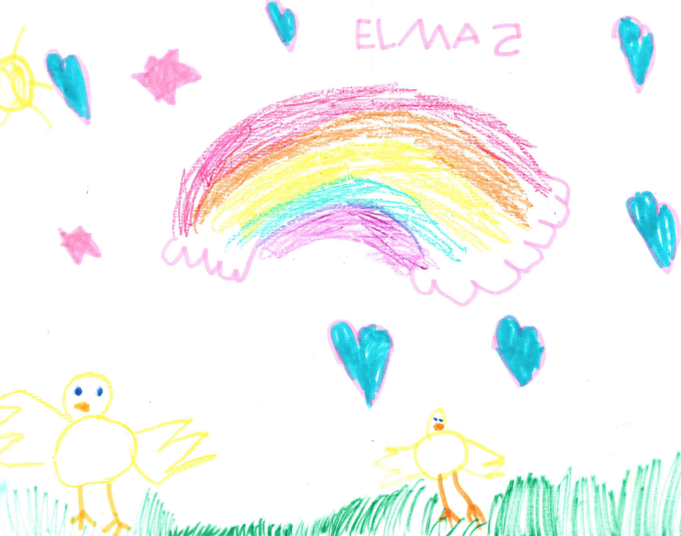 Elma, 5 år, har ritat kycklingar i det fria